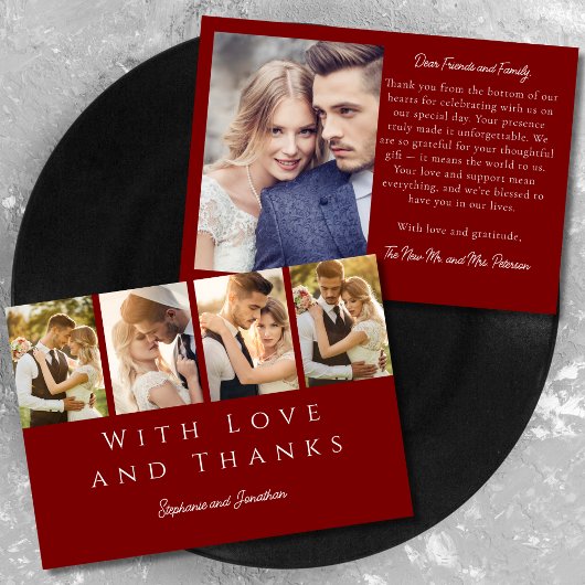 Stilvolle Foto Strip Moderne Burgundy Red Wedding Dankeskarte