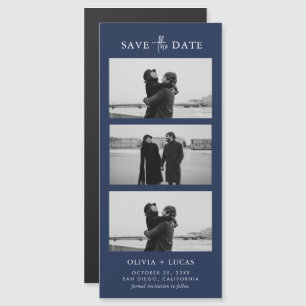 Stilvolle Foto Strip Navy Blue Magnetic Wedding Magnetkarte