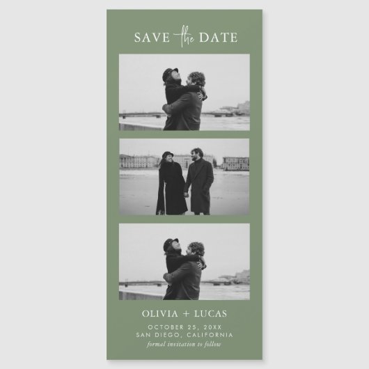 Stilvolle Foto Strip Sage Green Magnetic Wedding Magnetkarte (Vorderseite)