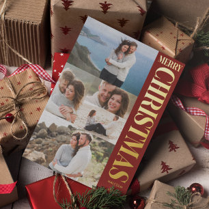 Stilvolle Fotocollage Rot & Gold Frohe Weihnachten Folien Feiertagskarte
