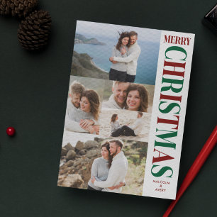 Stilvolle Fotocollage Rot & Grün Frohe Weihnachten