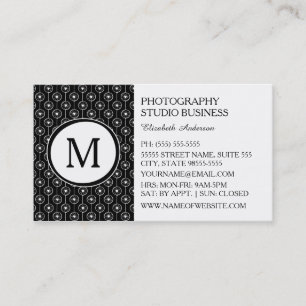 Stilvolle Fotograf Schwarz-weiß Hearts Monogram Visitenkarte