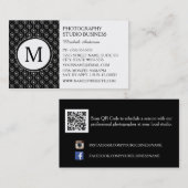 Stilvolle Fotograf Schwarz-weiß Hearts Monogram Visitenkarte (Vorne/Hinten)