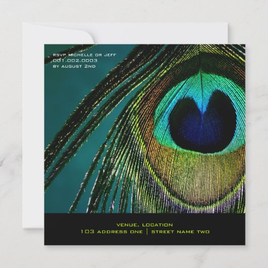 Stilvolle Fotografie Peacock Feather Party laden e Einladung (Rückseite)