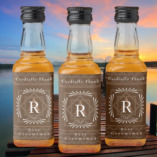 Stilvolle Frame Brown Monogram Alkoholflaschenetikett