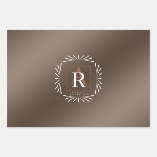 Stilvolle Frame Brown Monogram Geschenkpapier Set (Vorderseite 2)