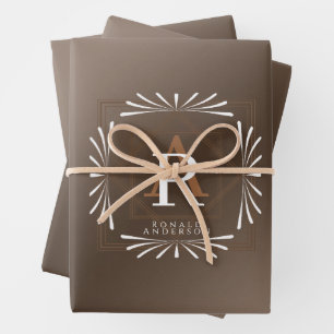 Stilvolle Frame Brown Monogram Geschenkpapier Set