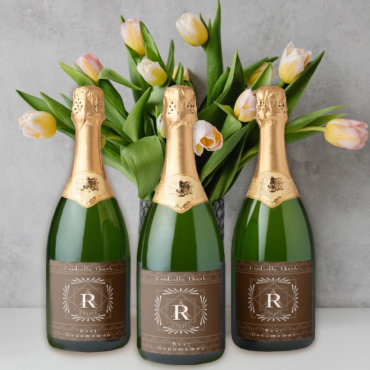 Stilvolle Frame Brown Monogram Schaumweinetikett