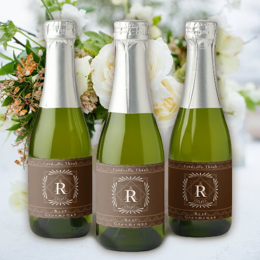 Stilvolle Frame Brown Monogram Schaumweinetikett