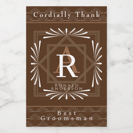 Stilvolle Frame Brown Monogram Weinetikett (Einzelnes Label)