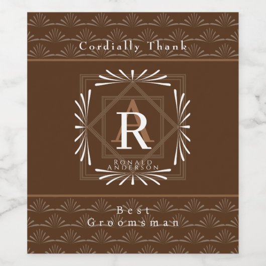 Stilvolle Frame Brown Monogram Weinetikett (Einzelnes Label)
