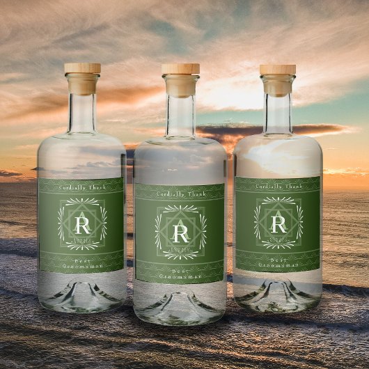 Stilvolle Frame Green Monogram Alkoholflaschenetikett