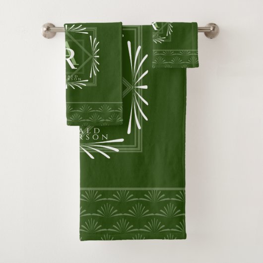 Stilvolle Frame Green Monogram Badhandtuch Set (Insitu)