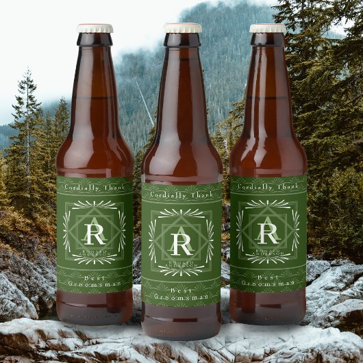 Stilvolle Frame Green Monogram Bierflaschenetikett