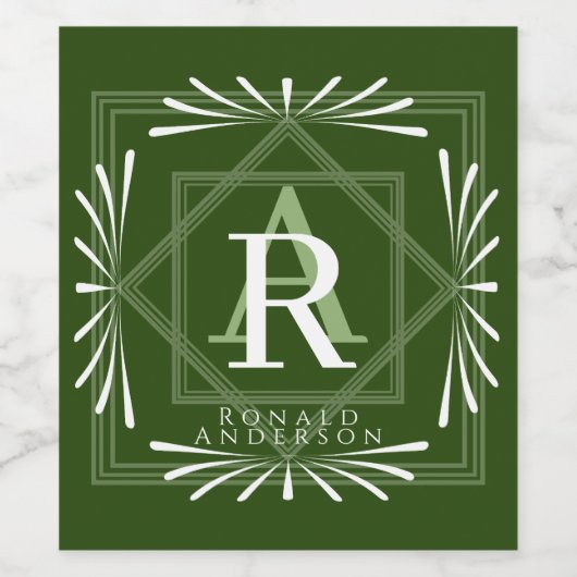 Stilvolle Frame Green Monogram Weinetikett (Einzelnes Label)
