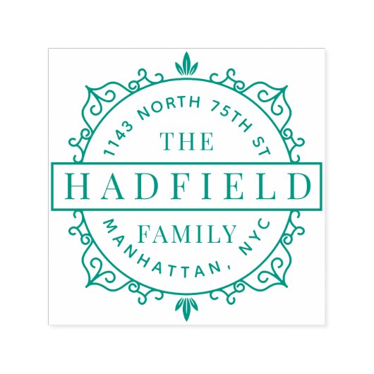 Stilvolle Frame & moderne Familienname-Rücksendead Permastempel (Design)