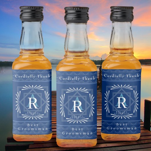 Stilvolle Frame Navy Monogram Alkoholflaschenetikett