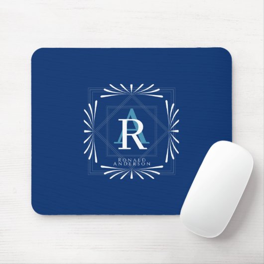 Stilvolle Frame Navy Monogram Mousepad (Mit Mouse)
