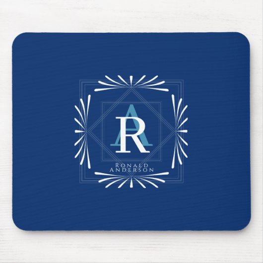 Stilvolle Frame Navy Monogram Mousepad (Vorne)