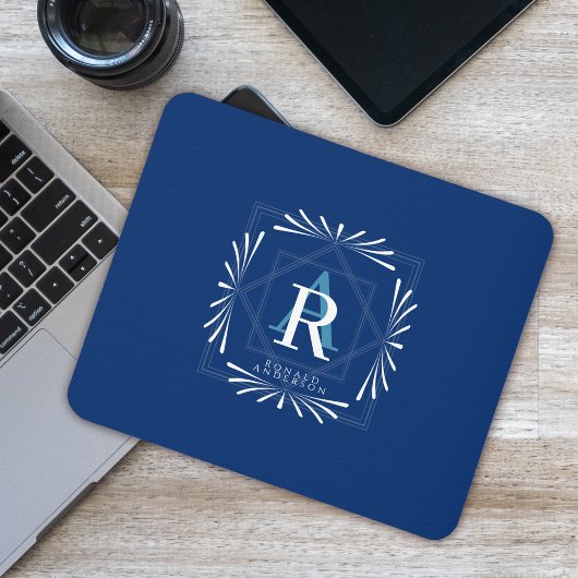 Stilvolle Frame Navy Monogram Mousepad