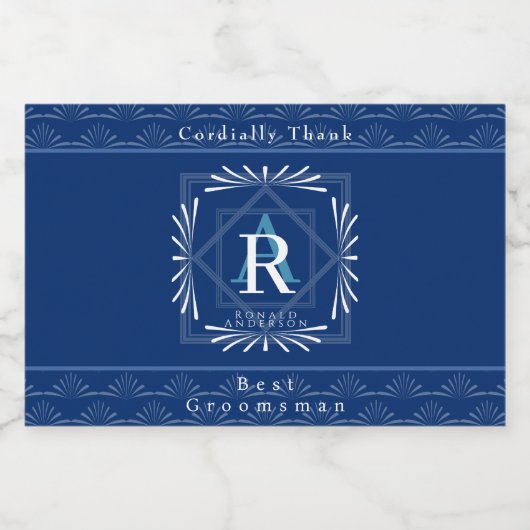 Stilvolle Frame Navy Monogram Schaumweinetikett (Einzelnes Label)