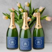 Stilvolle Frame Navy Monogram Schaumweinetikett