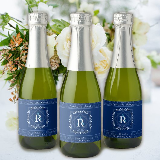 Stilvolle Frame Navy Monogram Schaumweinetikett