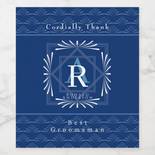 Stilvolle Frame Navy Monogram Weinetikett (Einzelnes Label)