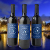 Stilvolle Frame Navy Monogram Weinetikett