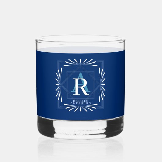 Stilvolle Frame Navy Monogram Whiskyglas (Vorderseite)