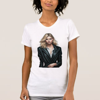 Stilvolle Frau im schwarzen Ledermantel - Mode Dig T-Shirt