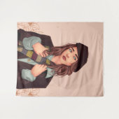 Stilvolle Frau in Beret, farbenfrohe Skarabäerin I Wandteppich (Vorderseite (Horizontal))