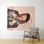 Stilvolle Frau in Beret, farbenfrohe Skarabäerin I Wandteppich (Beispiel (Horizontal))