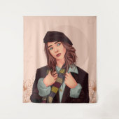 Stilvolle Frau in Beret, farbenfrohe Skarabäerin I Wandteppich (Vorderseite)