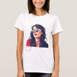Stilvolle Frau in Sonnenbrille Pop Art T-Shirt