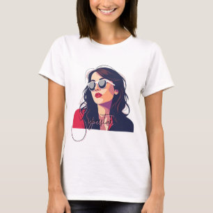 Stilvolle Frau in Sonnenbrille Pop Art T-Shirt
