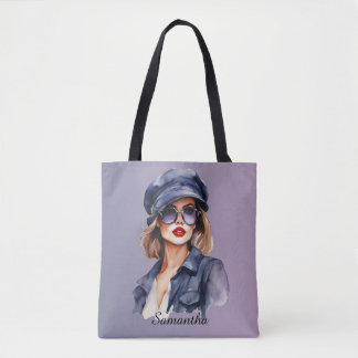 Stilvolle Frau mit einem Hut Tasche