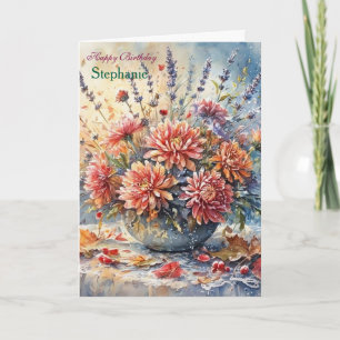 Stilvolle Frau mit floraler Wildblumen-Geburtstags Karte