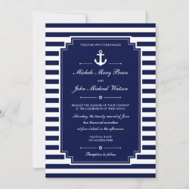 Stilvolle Fresh Nautical Blue White Wedding Einlad Einladung