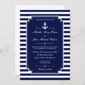 Stilvolle Fresh Nautical Blue White Wedding Einlad Einladung (Vorne/Hinten)