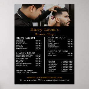 Stilvolle Frisur, Preisliste für männliche Friseur Poster