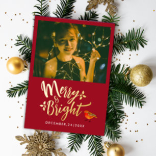 Stilvolle frohe und helle Red Christmas Robin Foto Folien Feiertagskarte
