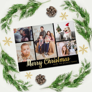 Stilvolle frohe Weihnachten 5 Foto Collage Real Folien Feiertagskarte