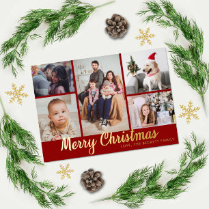 Stilvolle frohe Weihnachten 5 Foto Collage Real Folien Feiertagskarte