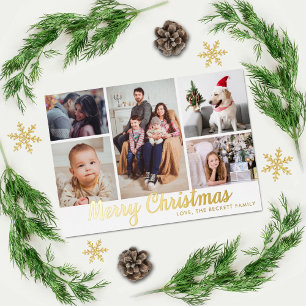 Stilvolle frohe Weihnachten 5 Foto Collage Real Folien Feiertagskarte