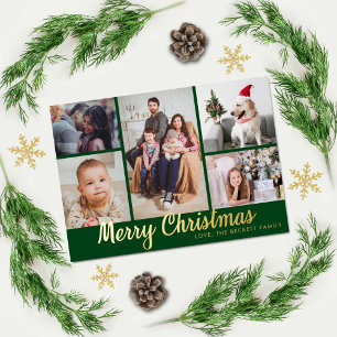 Stilvolle frohe Weihnachten 5 Foto Collage Real Folien Feiertagspostkarte