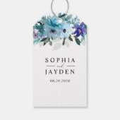 Stilvolle Frühlingsblauen lila Blumenhochzeit Geschenkanhänger (Rückseite)