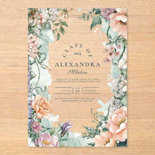 Stilvolle Frühlingsparty für Wildblume Acryleinladungen (Vorderseite)