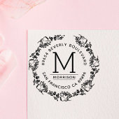 Stilvolle Fuchsia Hand gezeichnet Wreath-Rücksende Permastempel