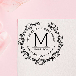 Stilvolle Fuchsia Hand gezeichnet Wreath-Rücksende Permastempel